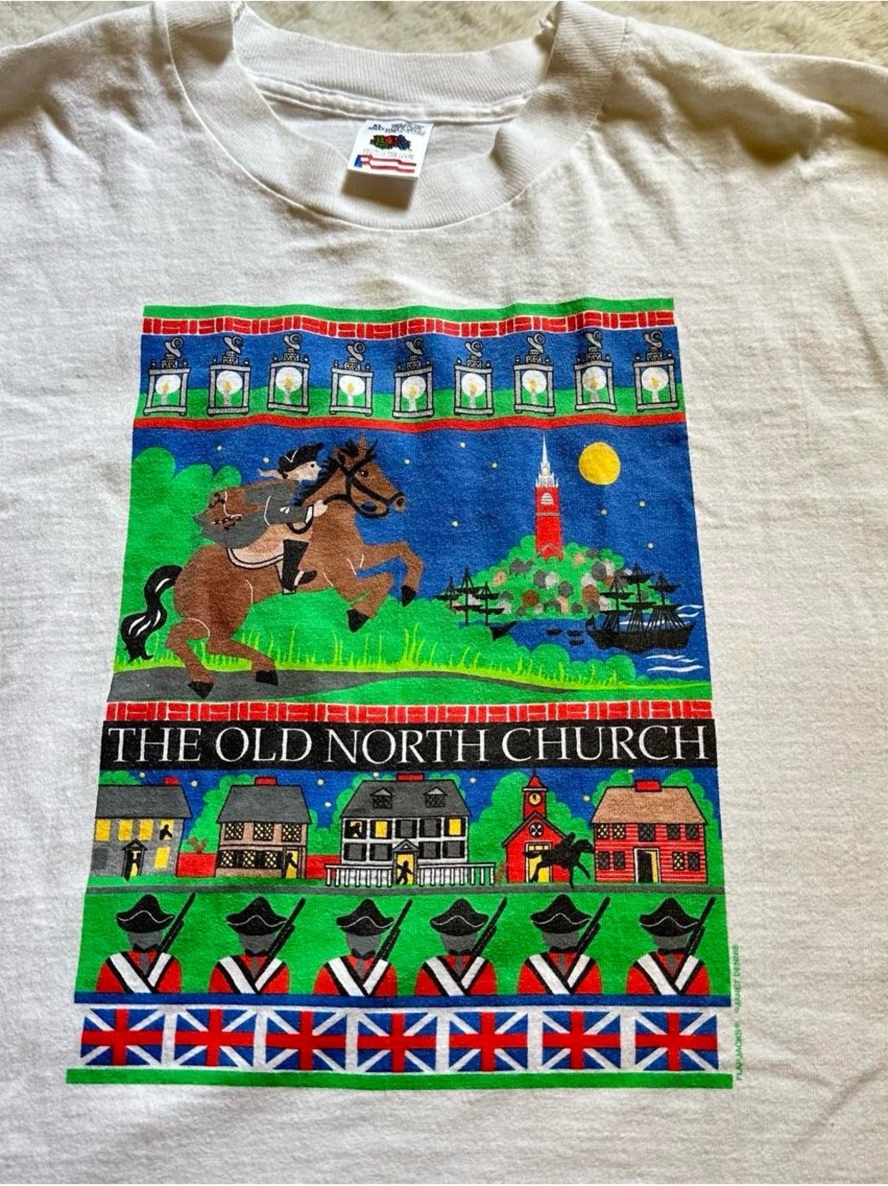 Vintage 90s The Old North Church Boston Graphic Tee - White XL